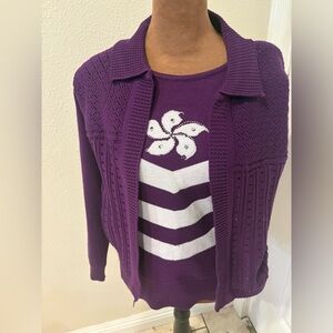 Chic Purple Cardigan with Floral Accent